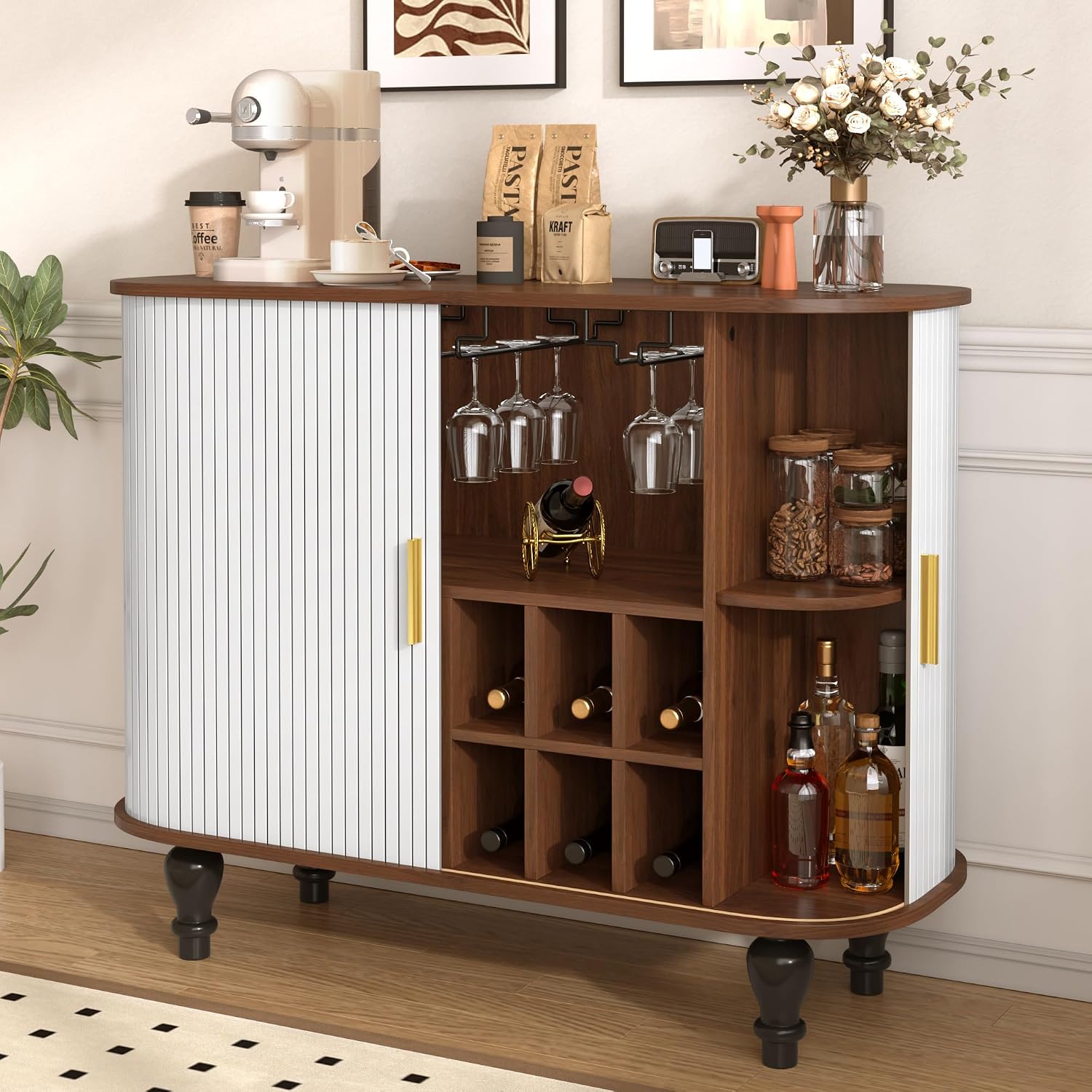 Home Bar And Cabinet - Biała szafka barowa z 6 uchwytami