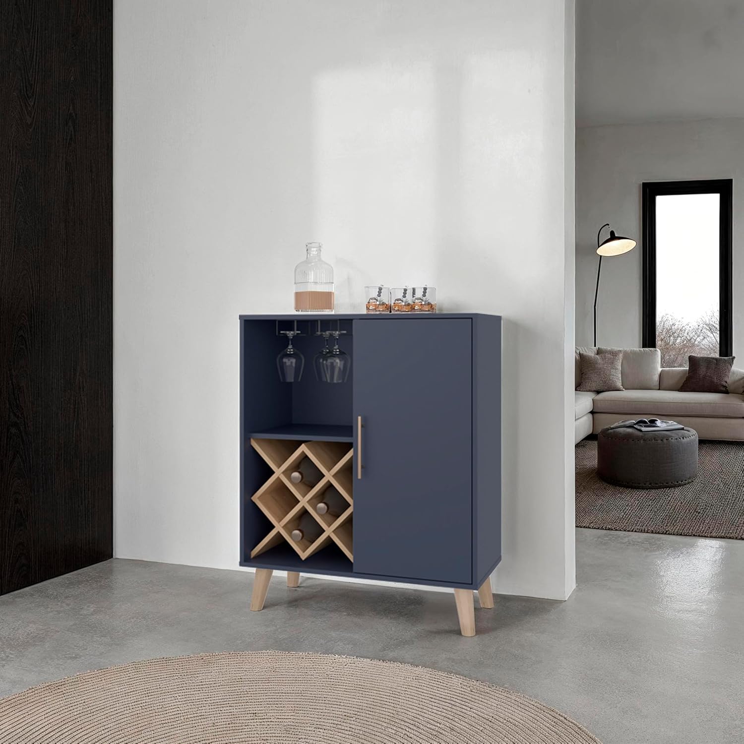Home Bar And Cabinet - Dębowy niebieski szafka barowa z 4