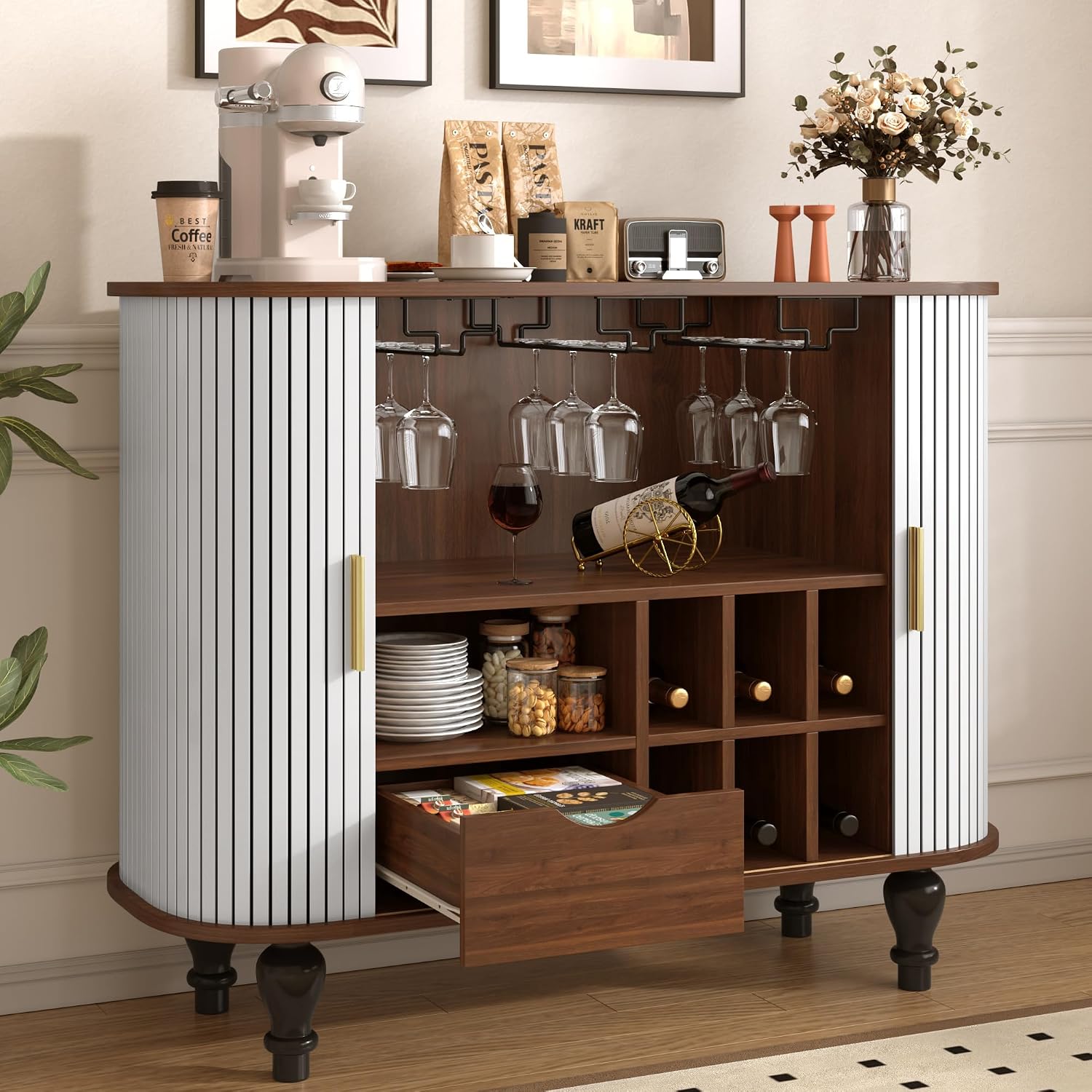 Biała szafka barowa z 6 uchwyt – Home Bar And Cabinet recenzja i cena
